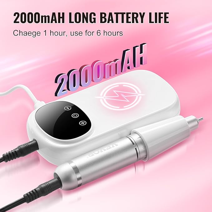 VEVOR Portable Electric Rechargeable Nail Drill, 35,000RPM Cordless Nail E File Machine, LCD-Display Acrylic Gel Grinder Tool for Manicure Pedicure Carve Polish with 6 Bits and 50PCS Sanding Bands