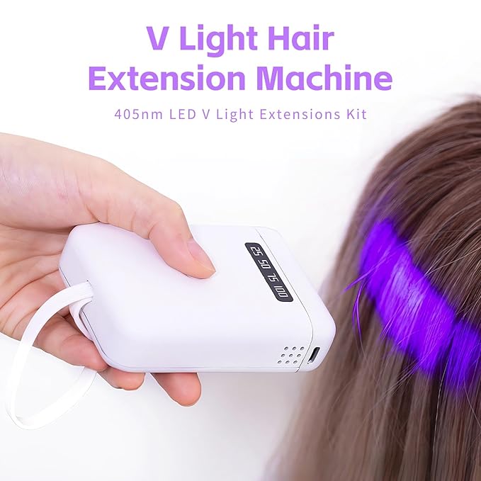 V Light Hair Extension Kit, Light Hair Extension Machine, Portable Fast Curing Glue Wig LED Lamp for Home Salon (405nm white)