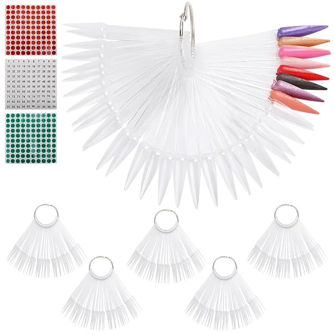 300 Pcs Nail Swatch Sticks with Ring, Stiletto Nail Polish Color Sample Sticks Display