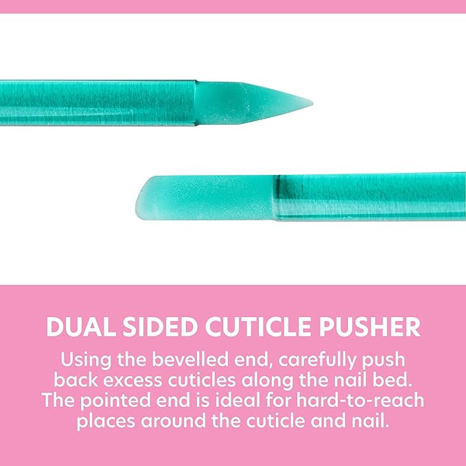 Bona Fide Beauty Glass Cuticle Pusher - 1pc Green Manicure Stick with Case, Dual-Ended Cuticle Remover