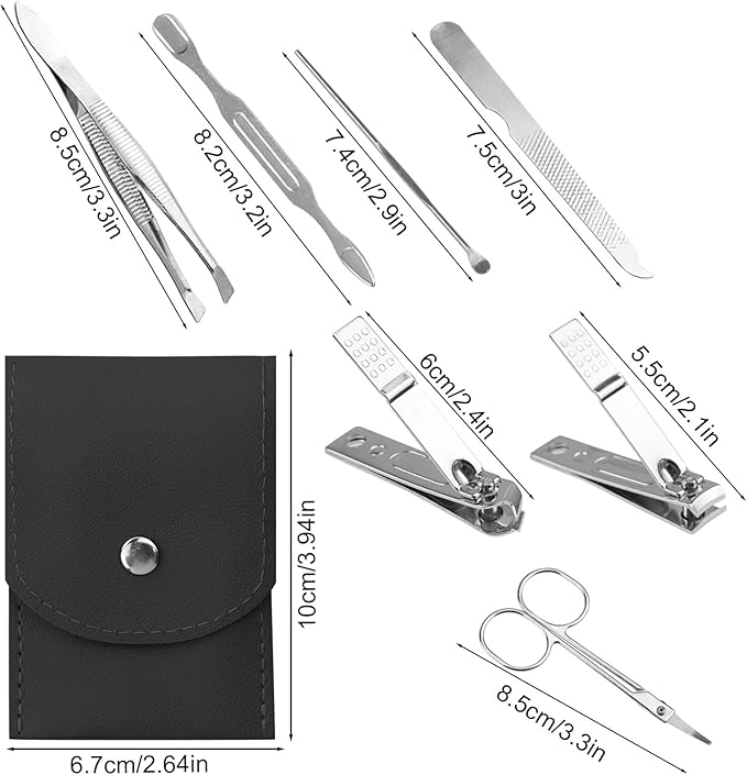 Manicure Set Bulk, Nail Clippers Kit Stainless Steel Fingernail Clippers Set, Sturdy Nail Tip Cutter Trimmers Professional Grooming Toenail Clippers Personal Pedicure Kits Gift Black (24 Pack 7 in 1)