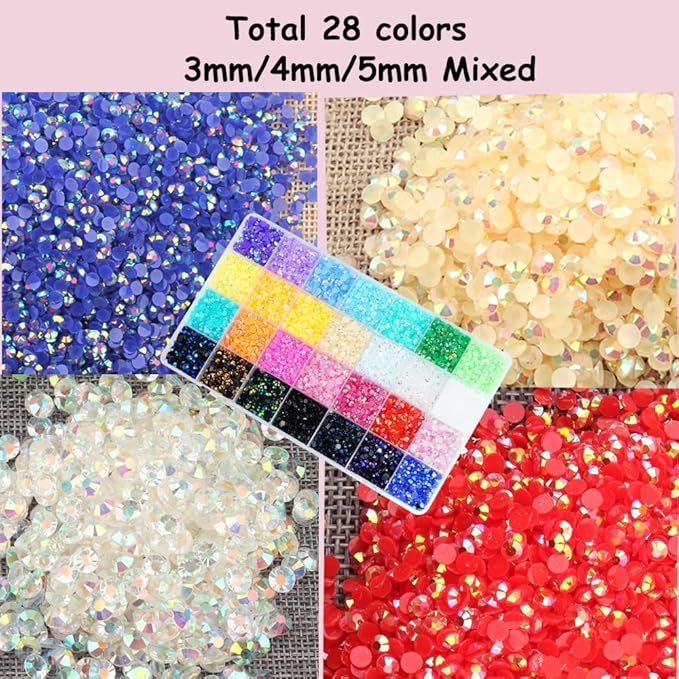 22000PCS Resin Rhinestones for Crafting, 28 Multicolor Mixed 3mm 4mm 5mm Non-Hotfix Stones, Bulk Colorful Jelly AB Bedazzling Gems with B7000 Glue for DIY Crafts for DIY Art