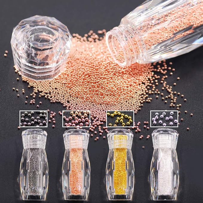 1.0MM Metallic Caviar Nail Beads The Shape Of Round For Nail Art Decoration 3D Metal Nail Ball Set Of 4
