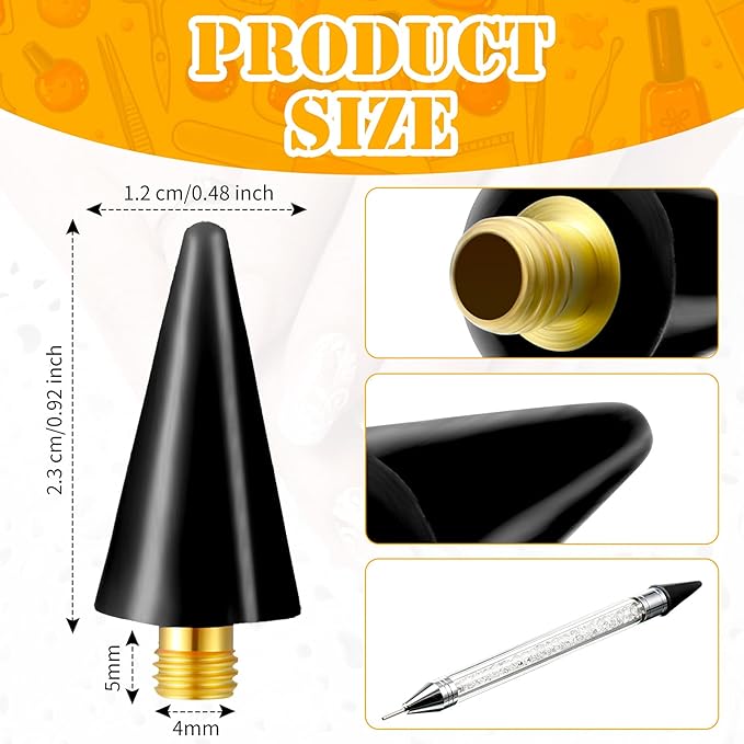 Blulu 16 Pcs Wax Head Tips Rhinestone Picker Tool Rhinestones Replacement Diamond Painting Tips for Nail Dotting Pen to Pick up Nail Gem Jewelry, Wax Head Accessories(Black)