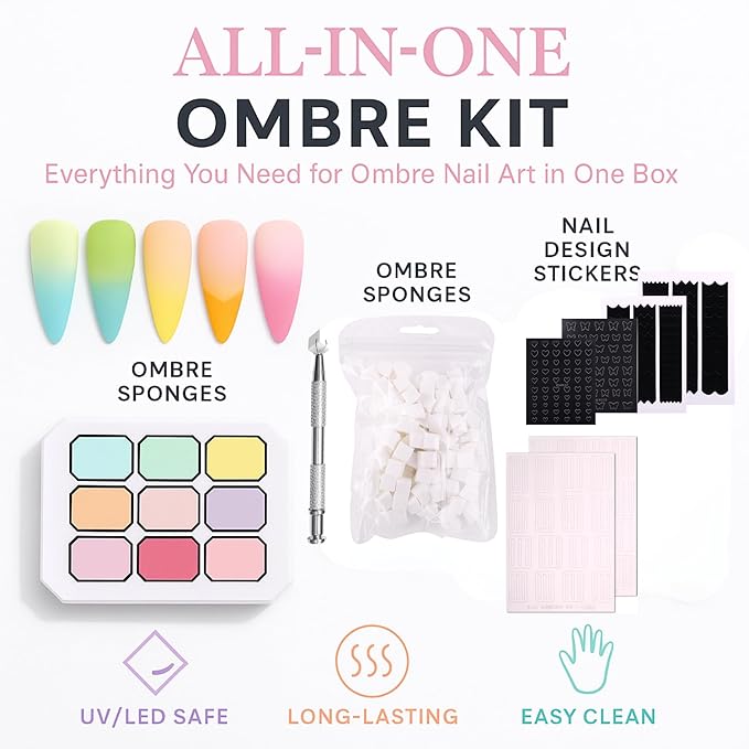 Pat Pat Gel – Ombre Gradient Nail Kit, 9 Colors Blooming Gel Polish with 100 Sponges & Stickers for French Manicure (Blush & Bronze #2)