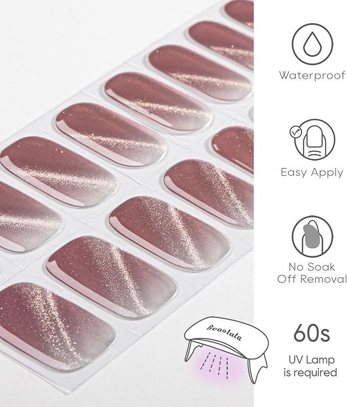 Semi Cured Gel Nail Strips - UV Light Gel Nail Stickers - 20 Long Lasting Salon Quality Wraps (Meteoric Blazing Red)