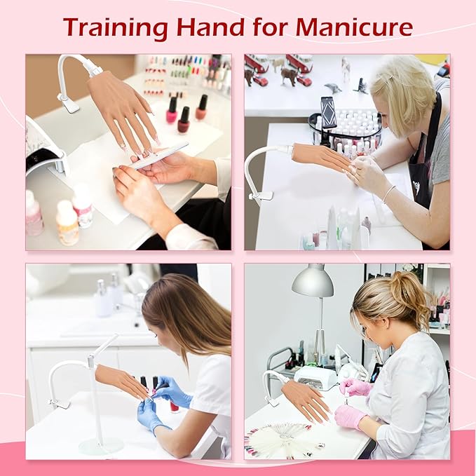 LIONVISON Practice Hand for Acrylic Nails, Realistic Silicone Nail Hand Practice, Flexible Fake Nail Mannequin Training Hand for Nail Practice, Acrylic Nail Art Practice Tool (with Visible Joints)