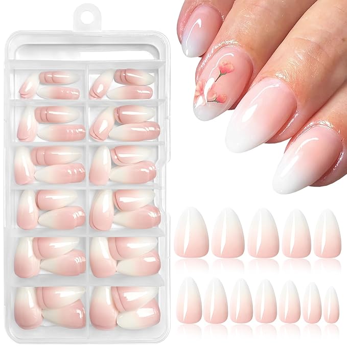 AddFavor 240pc Ombre Almond Press on Nails Short Fake Nails - Glue on Nails Almond Acrylic Nails Press ons Nail Tips Short Stick on Nails with Nail Glue and Adhesive Tabs for Women