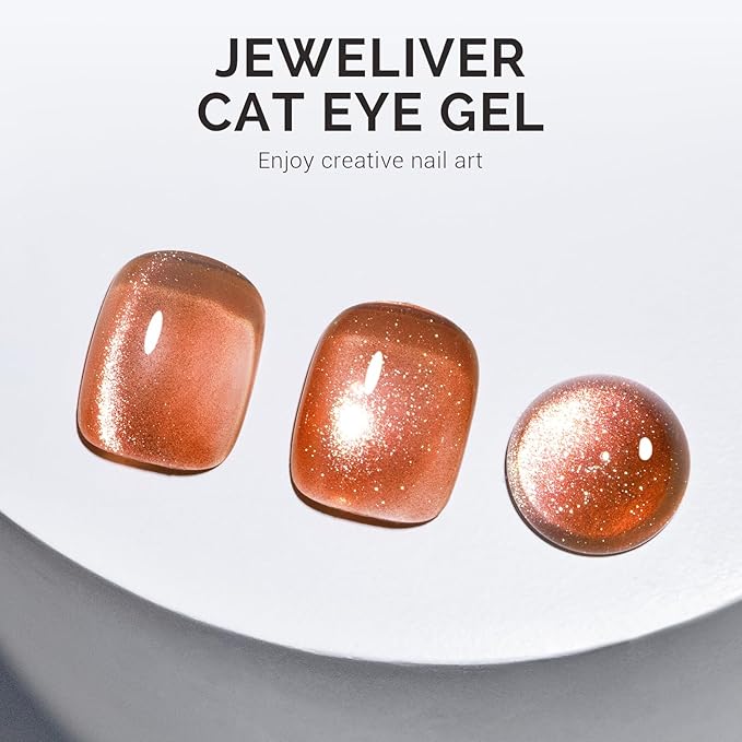 MelodySusie Jeweliver Cat Eye Gel Nail Polish, 0.5 Fl Oz Brown Glitter Holographic Magnetic Nail Polish with Magnet, UV Nail Polish for Nail Art Manicure Salon DIY at Home C68