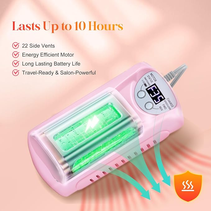 Electric Nail Drill Professional, 35000RPM Nail File Machine with Bits Set & Fast Cooling, Portable for Acrylic Gel Nail Polishing Removing, Manicure Pedicure at Salon & Home Use, Gift for Women