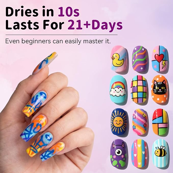 12 Colors Nail Art Pens for Painting Nails, 0.7mm Fine Tip Nail Art Makers, No Shaking Required, Quick Dry, Easy Control Nail Markers Kit for Beginners
