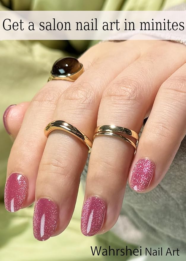 UV Gel Nail Stickers, Pink Cat Eye 20pcs Semi Cured Gel Nail Strips, Wraps for Home Manicure DIY