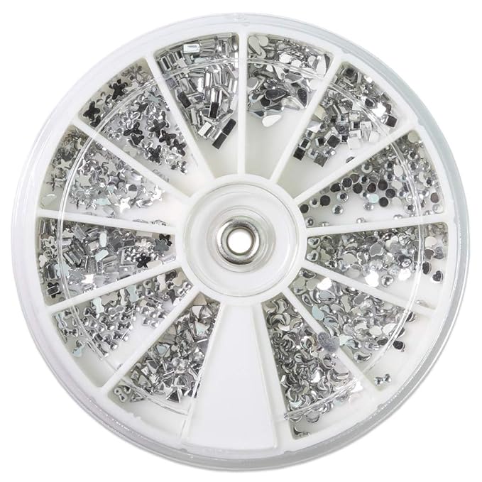 Nail Art Rhinestones Fake Pearl Gems Jewelry Decorations Manicure Wheel (5 Wheels, Silver)