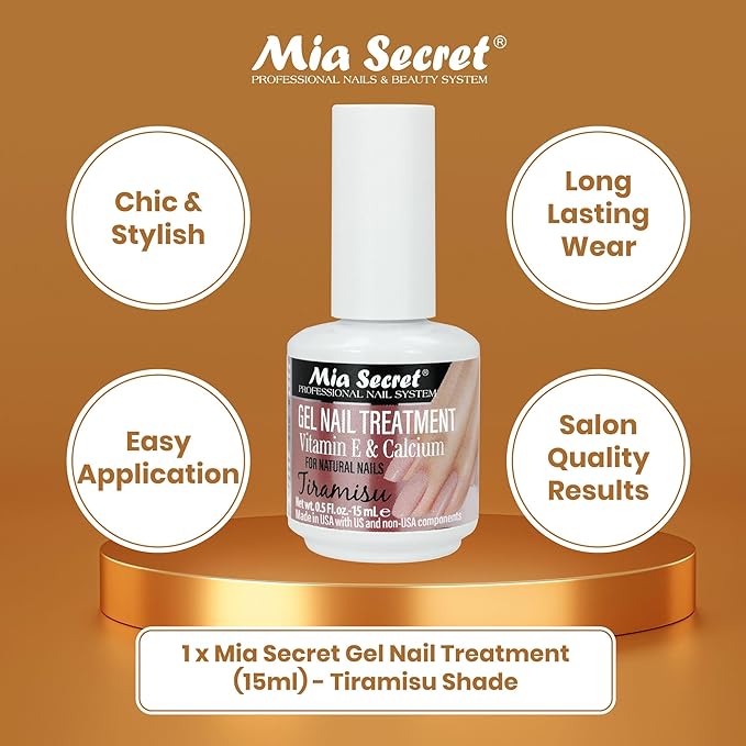 Mia Secret Gel Nail Treatment With Vitamin E and Calcium, 15ml - Nail Repair and Strengthening Polish (Tiramisu)