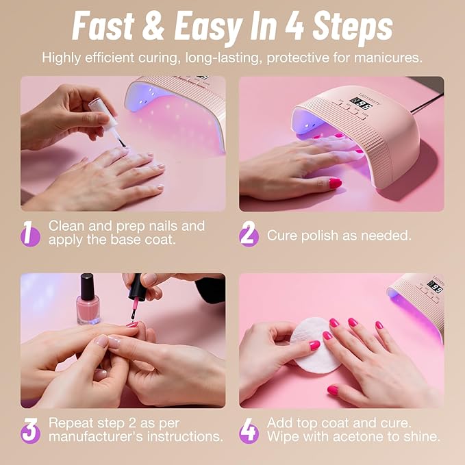 UV Nail Lamp - Fast Drying, UV Light for Gel Nails with 30 Dual Lamp Beads, 4 Timer, LCD Display, Energy Efficient LED Nail Light for Home & Salon Pink