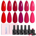Beetles Red Gel Nail Polish Set - Crimson Horizon 6 Colors Gel Polish Kit Burgundy Bloody Red Pink Colors Soak off UV LED Lamp Needed Manicure DIY Home Gifts for Women