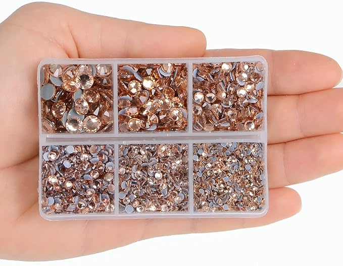 4000Pcs Mixed Size Hot Fix Round Crystals Gems Glass Stones Hotfix Flat Back Rhinestones (Champagne)