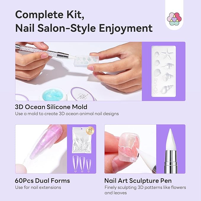 SAVILAND 6PCS Solid Builder Nail Gel Kit: Non-Sticky Dreamlike Aurora Colors 30 Days Long-Wear 10g 3D Sculpting Gel for Nail Art with Sculpting Pen Dual Form Salon DIY Use