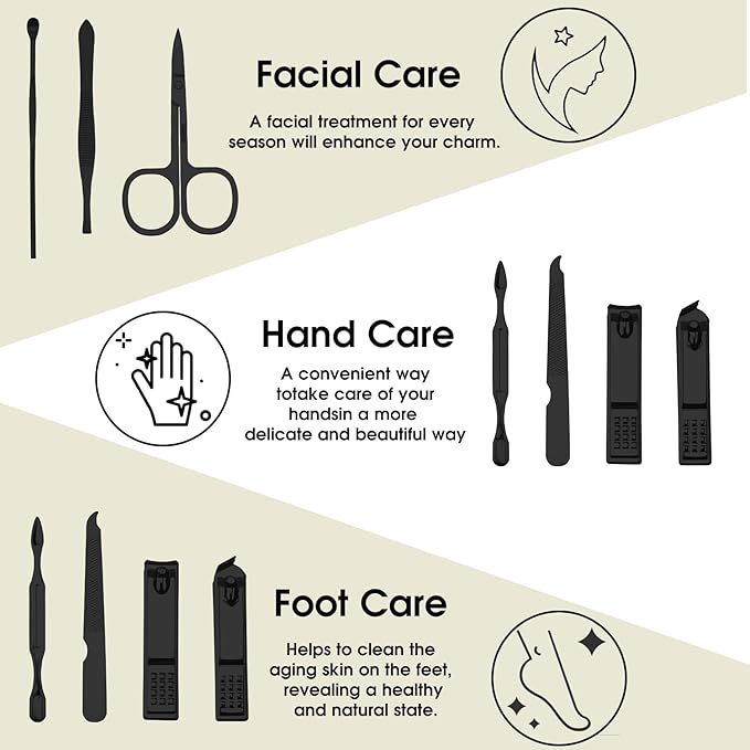 Manicure Set Men Nail Clippers Gifts for Valentine's Day Men Nail Kit Easter Basket Stuffers Travel Size Toiletries Black Pedicure Tools for Feet Pedicure Kit Gift Sets Foot Care Practica Gifts