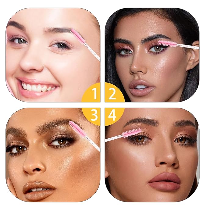 300 Pack Disposable Spoolies Brushes Sets Mascara Wand Lip Brushes Bamboo pole-shaped Handle Cotton Swab for Eyebrow Eyelash Extension Tattoo Lipstick Applicator(Pink)