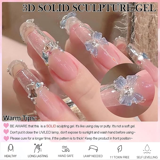 Solid Sculpture Builder Gel for Nails, 2.1oz Non-Sticky Hand 3d Solid Builder Sculpting Modeling Extension Gel for Nail Art Design, Clear
