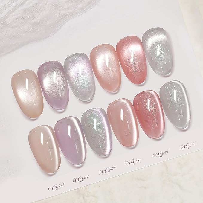 Born Pretty Cat Magnetic Eye Gel Nail Polish 6 Color Peach Pink Nude Light Purple Silver Magnetic Shimmer Glitter Gel Polish Soak Off U V Nail Gels 7ML