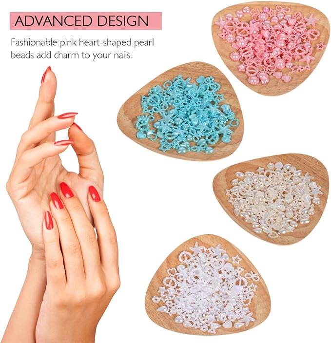 Beaupretty 4 Bags Pearls Heart Nail Charms Mixed Style 3D Nail Art Charms Assorted Heart Star Bowknot Round for Nail Art DIY Crafts Accessories