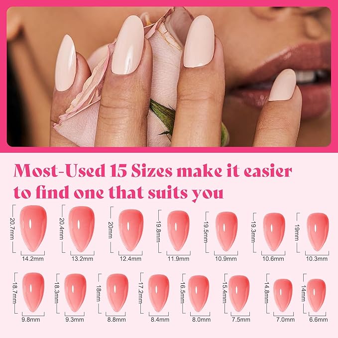 12 Colors Press on Nails Short Almond, 15Size 360PCS Full Cover Fake Nails with Adhesive Tabs - Glossy Jelly Nude Milky White Shape False Nails for Women, Easy Application for Daily Wear