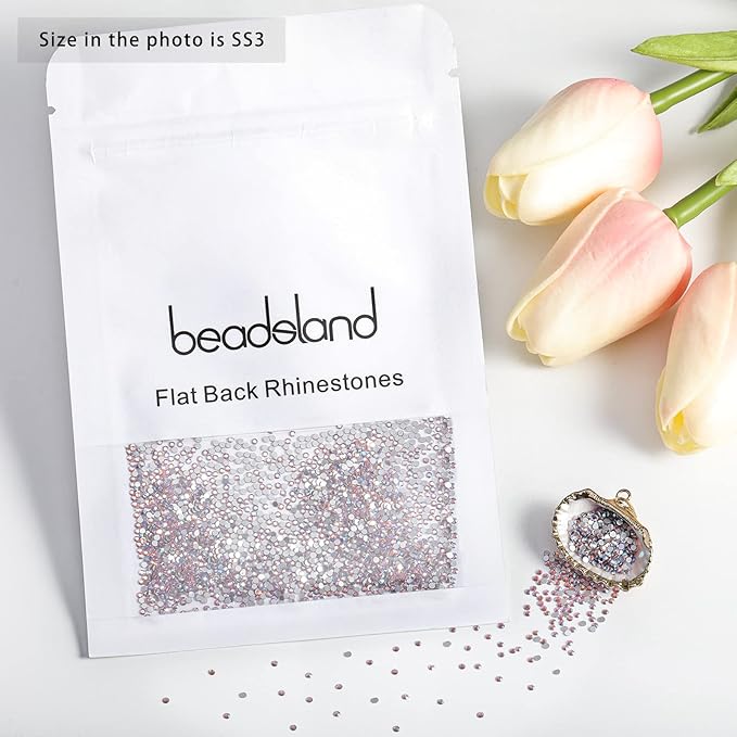 Beadsland 2880pcs Flat Back Crystal Rhinestones Round Gems for Nail Art and Craft Glue Fix,Light Pink AB,SS3,1.2-1.4mm