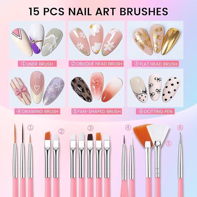 38Pcs Nail Art Brushes Set: Nail Art Tools with Nail Stand Holder, 15Pcs Nail Design Brushes, 5Pcs Dotting Tools, 5Pcs Sculpting Brushes, Resin Palette, Nail File for Painting Nails