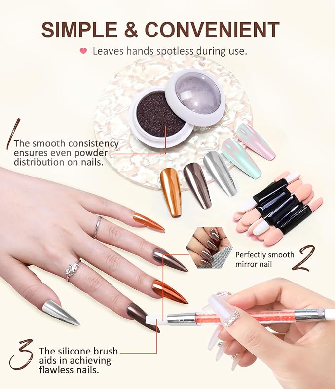 Mermaid Pearl Chrome Nail Powder: 8 Colors Mirror Effec Chocolate/Coffee/Copper Chrome Nail powder，Magic Mermaid Pink Chrome Nail Powder Pigment for Nail Art Design Home DIY（Purple/Green）