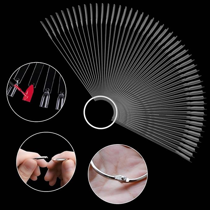 2 Set 100 Tips Clear Nail Art Swatches Sticks Polish Board Display Practice Sticks Tool Transparent Fan-shaped Nail Art Tips False Nail Sticks with Metal Screw Ring Plastic Christmas Gift