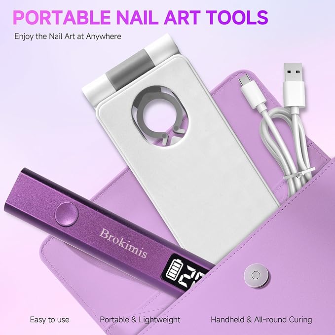 Handheld UV Light for Gel Nails with Stand, Mini Nail Lamp with LCD Display 3-Timer Modes Portable Cordless Rechargeable USB Small Nail Dryer for Fast Curing Home DIY Manicure Nail Art