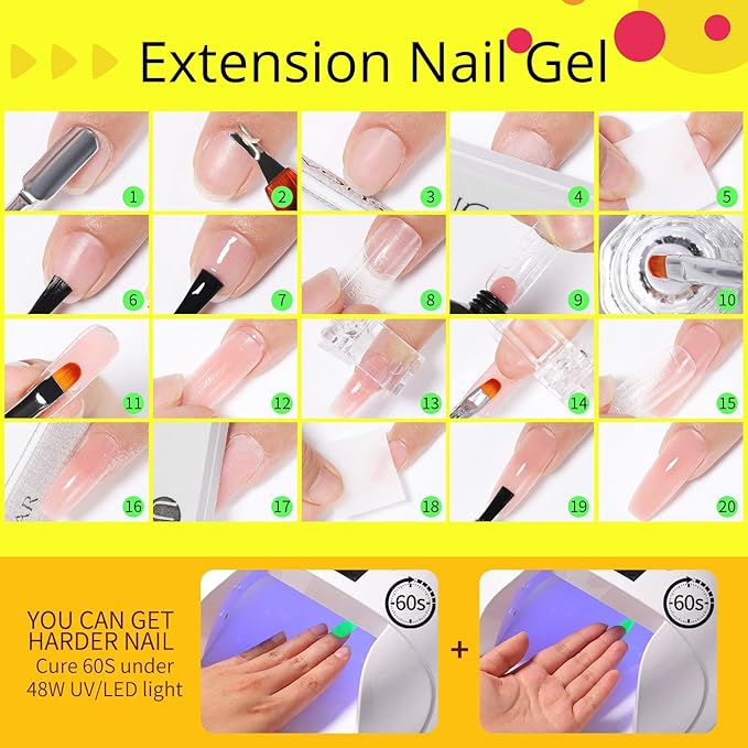 UR SUGAR 12 Colors Neon Glow in The Dark Poly Extension Gel Nail Polish Set, Hot Pink Neon Green Yellow Orange Bright Colors Glow in The Dark Poly Nail Gel Kit Long Lasting Soak Off Gel Polish Gift B