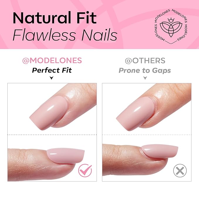 Modelones Pink Press on Nails Almond, Spring Short Almond Fake Nails, Reusable Nail Kit with Nail Glue Adhesive Tabs Mini Nail File, Nails Press Ons 32Pcs 16 Sizes