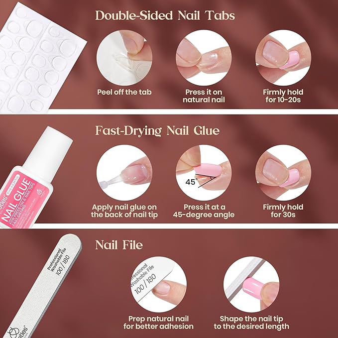 Beetles Press On Nails Kit - Prism Parade | 720Pcs 24 Colors Short Almond Press On Nails | 15 Sizes Matte Glossy Glitter With Nail Glue & Nail Tabs Stickers, Fake Nails Kit Art For Women