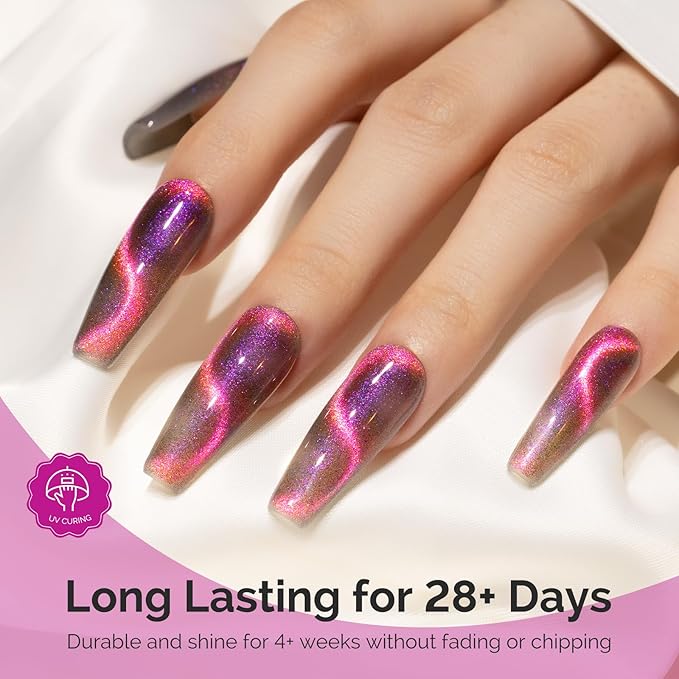 MelodySusie 9D Chameleon Cat Eye Gel Nail Polish, 0.5 Fl Oz Pink Glitter Holographic Magnetic Nail Polish with Magnet, UV Nail Polish for Nail Art Manicure Salon DIY at Home G1601