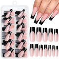 120PC Black French Tip Press on Nails Long Fake Nails Press ons with 5*Adhesive Tabs, Pink Square Acrylic Nail Press on Nail French Tip Nails False Artificial Fingernails Stick on Nails-C