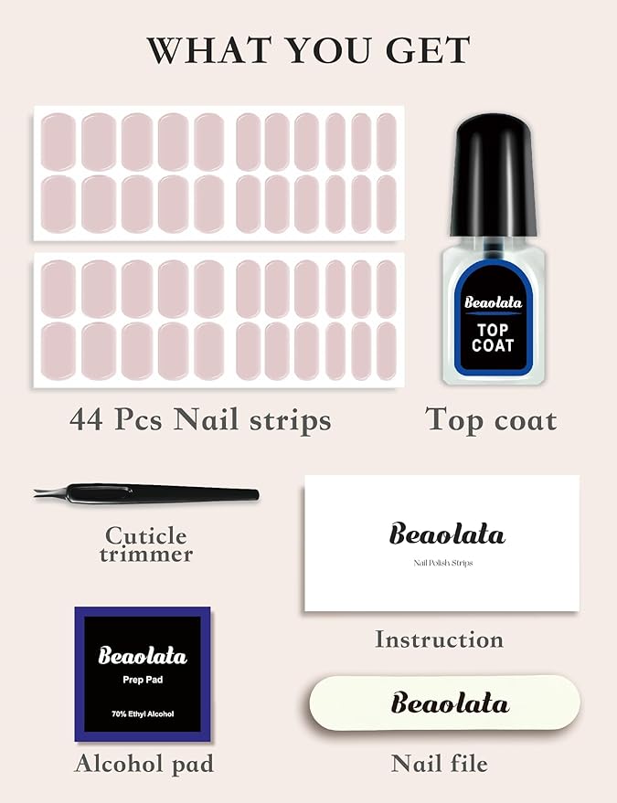 Nail Polish Strips, 44PCS Salon Quality Wraps with Top Coat, Long Lasting Gel Nail Stickers for Women Easy Apply& Remove (Planetesimal Pink&Gold)
