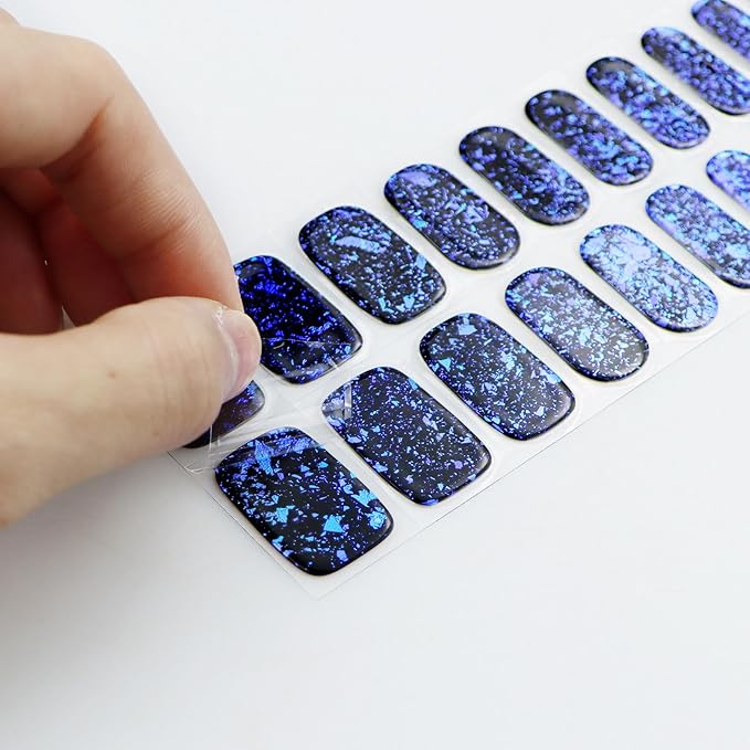 JMEOWIO Gel Nail Stickers Dark Blue Semi Cured Gel Nail Strips Wraps UV/LED Nails Art Design Decoration Accessories