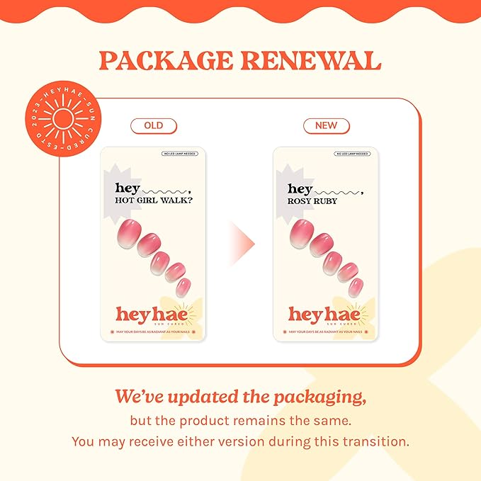 Heyhae Semi Cured Gel Nail Strips | Sun-Cured No LED Lamp Needed Easy Apply & Remove | Includes 28 Strips, 1 Prep Pad, 1 Nail File & 1 Wooden Stick - Hey, Rosy Ruby