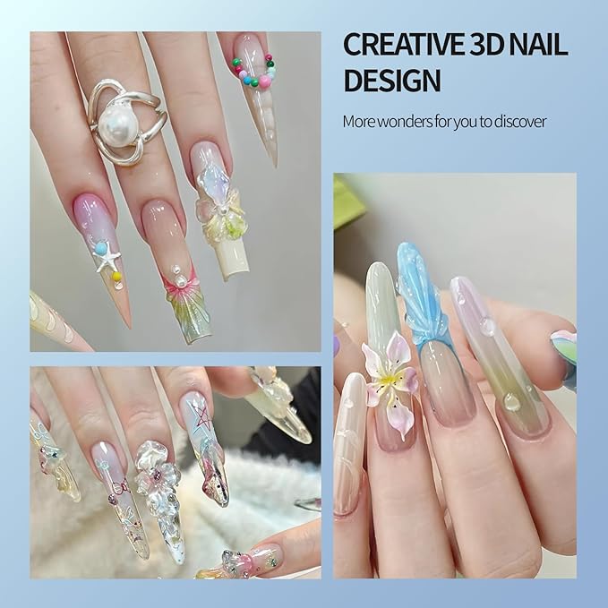 3D Gel Nail Art Kit-Sky Blue Solid Builder Gel for Nails 3D Sculpting Carving Building Modeling Hard Extension for Beginner DIY Salon at Home Cured Needed
