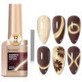 Cat Eye Gel Nail Polish, Brown Magnetic Gel Polish, Glitter Holographic Nail With Magnet Shimmer Cateye Effect Art Manicure Salon DIY Home, 12ML
