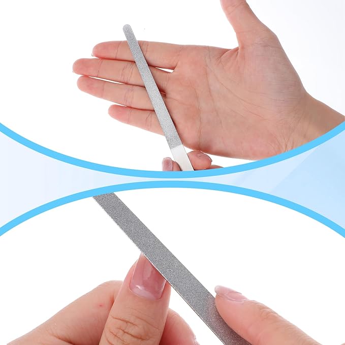Sibba 2 Pcs Diamond Deb Nail File, 6 Inch Stainless Steel Metal Nail Files with Sharp Pointed Tip, Double Sided Manicure Pedicure Tools for Natural Acrylic Gel Nails Salon Home