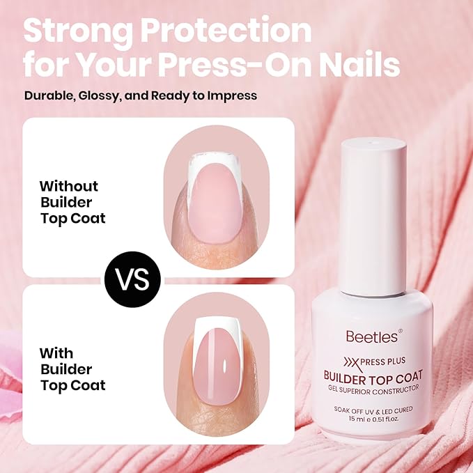 Beetles Fast Dry Nail Glue & Builder Top Coat Set, Strong Hold Nail Glue for Press-On Nails, High Shine Builder Top Coat for French Tips