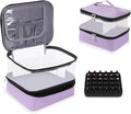 Clear Nail Polish Organizer Double layer Nail Polish Holds 30 Bottles and Nail Lamp, Nail Dryer Case Storage Supplies with Adjustable Dividers, Portable Nail Carrying Bag for Nail Tech (Purple)