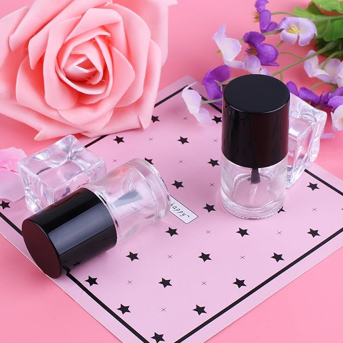 GTHER 6PCS 10ML Empty Nail Polish Glass Bottles with Brush Cap & Funnel & Mixing Balls for Nail Art