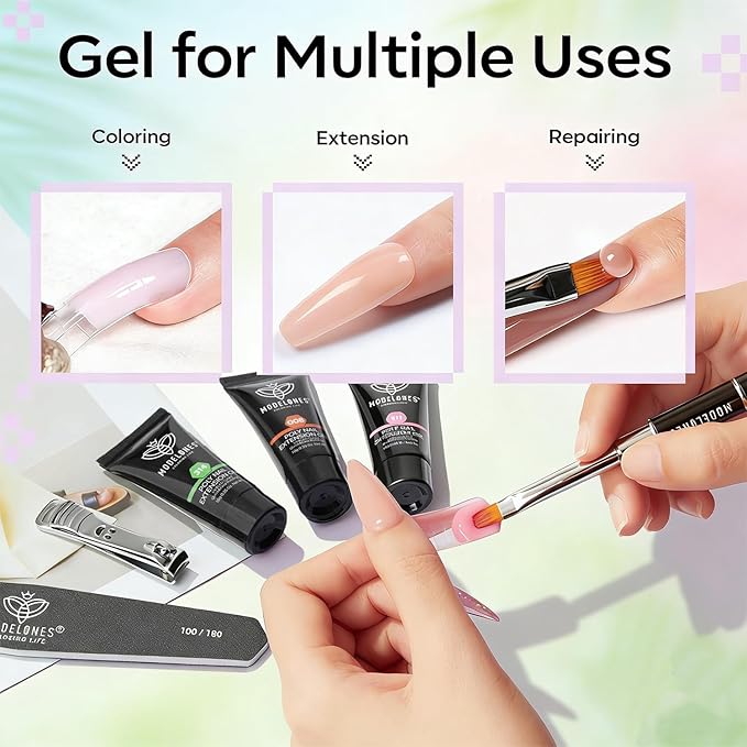 modelones Poly Gel Kit 12 Colors Rainbow Summer Bright Neon Poly Nail Extension Set Candy Red Yellow Builder Nail Gel Art Design Salon Professional Technician Tool Beauty Gifts for Women