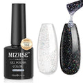 MIZHSE Glitter Top Coat, Clear Glitter Gel Silver Holographic Sparkle No Wipe Rainbow Shimmer Gel Nail Polish for Nail Art Home Manicure 10ml