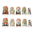 Handmade Press on Nails Short Duck, Luxury 3D Charms - Vintage Baroque Angel & Cross Design, Reusable Thick Acrylic for Nail Art (Angel's Realm, M)